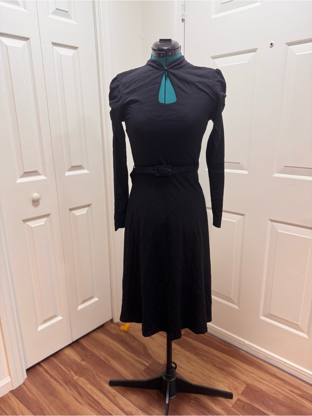 Voodoo Vixen Black Long Sleeve A-Line Dress with Belt